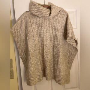 LOFT cowl neck beige cable poncho- size XS/S EUC